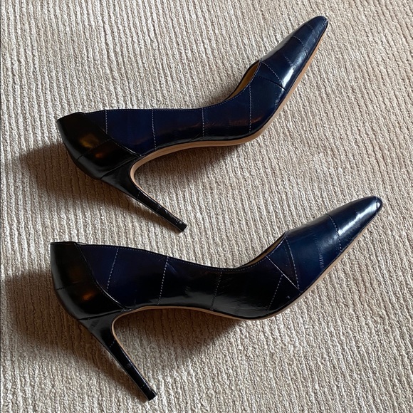 Alexandre Birman Textured Leather Two Tone Blue Black Python Pumps Heels 7.5 - Picture 9 of 15